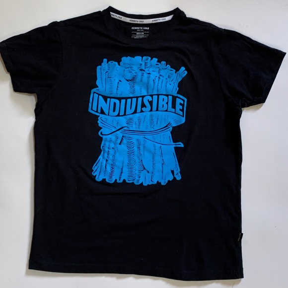 Black Size Med Kenneth Cole T-Shirt with Vibrant Blue Indivisible Graphic - Picture 1 of 8